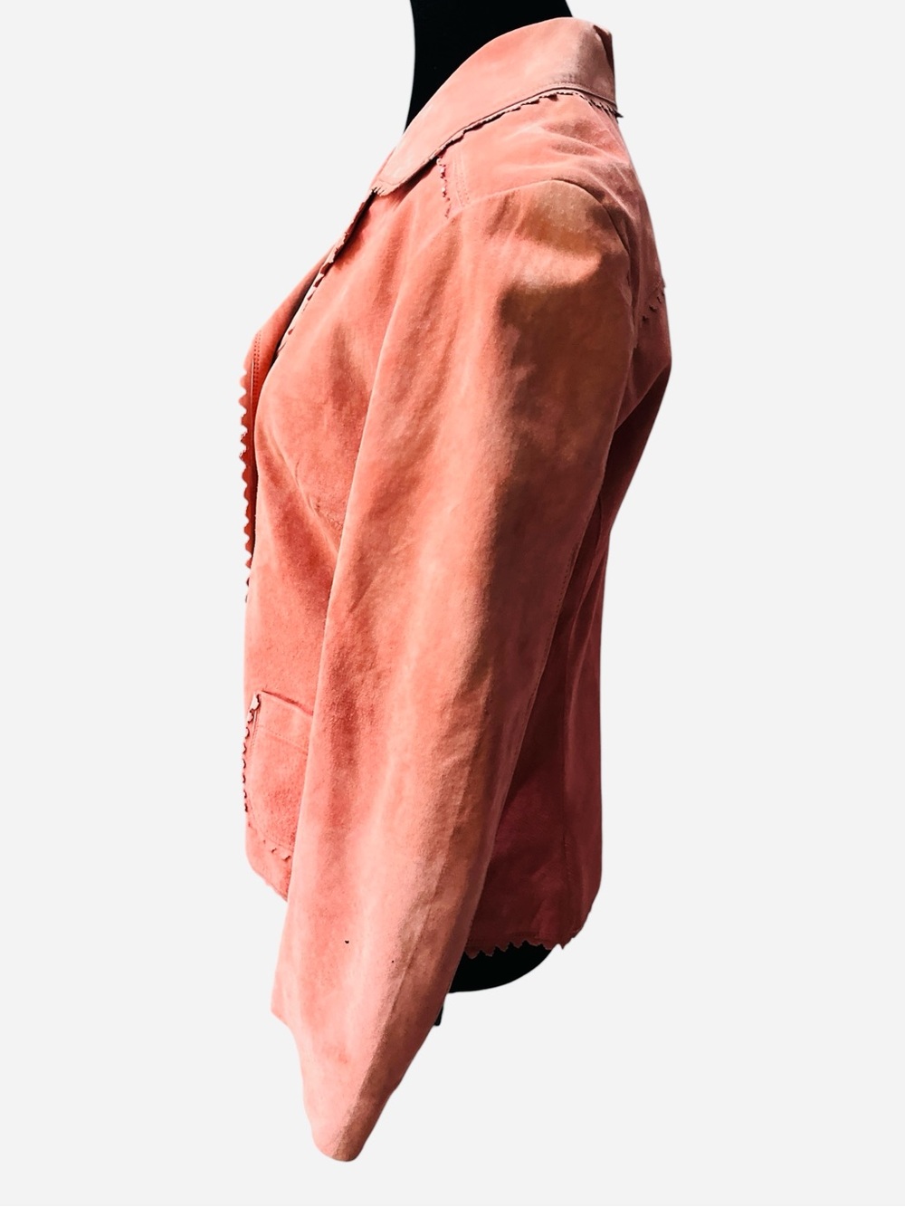 Karen Kane Vintage Pink Leather Jacket Scalloped Collar Satin Lined Size LP - Picture 3 of 7